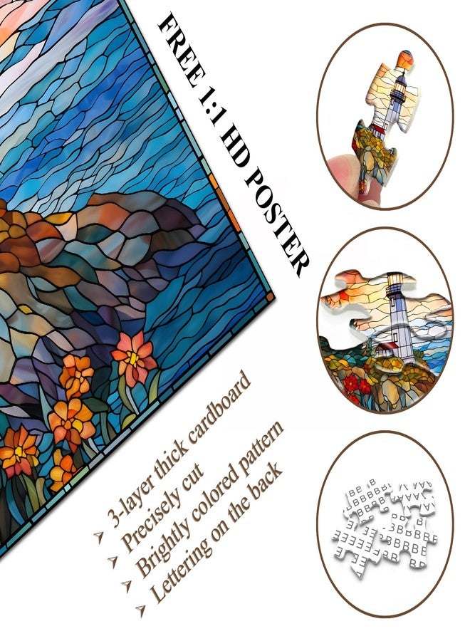 PICKFORU Stained Glass Lighthouse Puzzles for Adults 1000 Piece, Mosaic Beach Puzzle Hard, Impossible Difficult Challenging Puzzles, Lighthouse Scenic Jigsaw Puzzles - Image 3